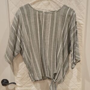 Time and Tru Olive and White Striped Blouse